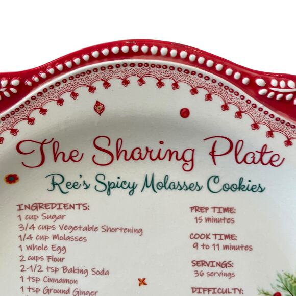 PIONEER WOMAN Cheerful Rose Holiday Cookie Recipe Sharing Plate Platter 12in RED - Picture 2 of 10